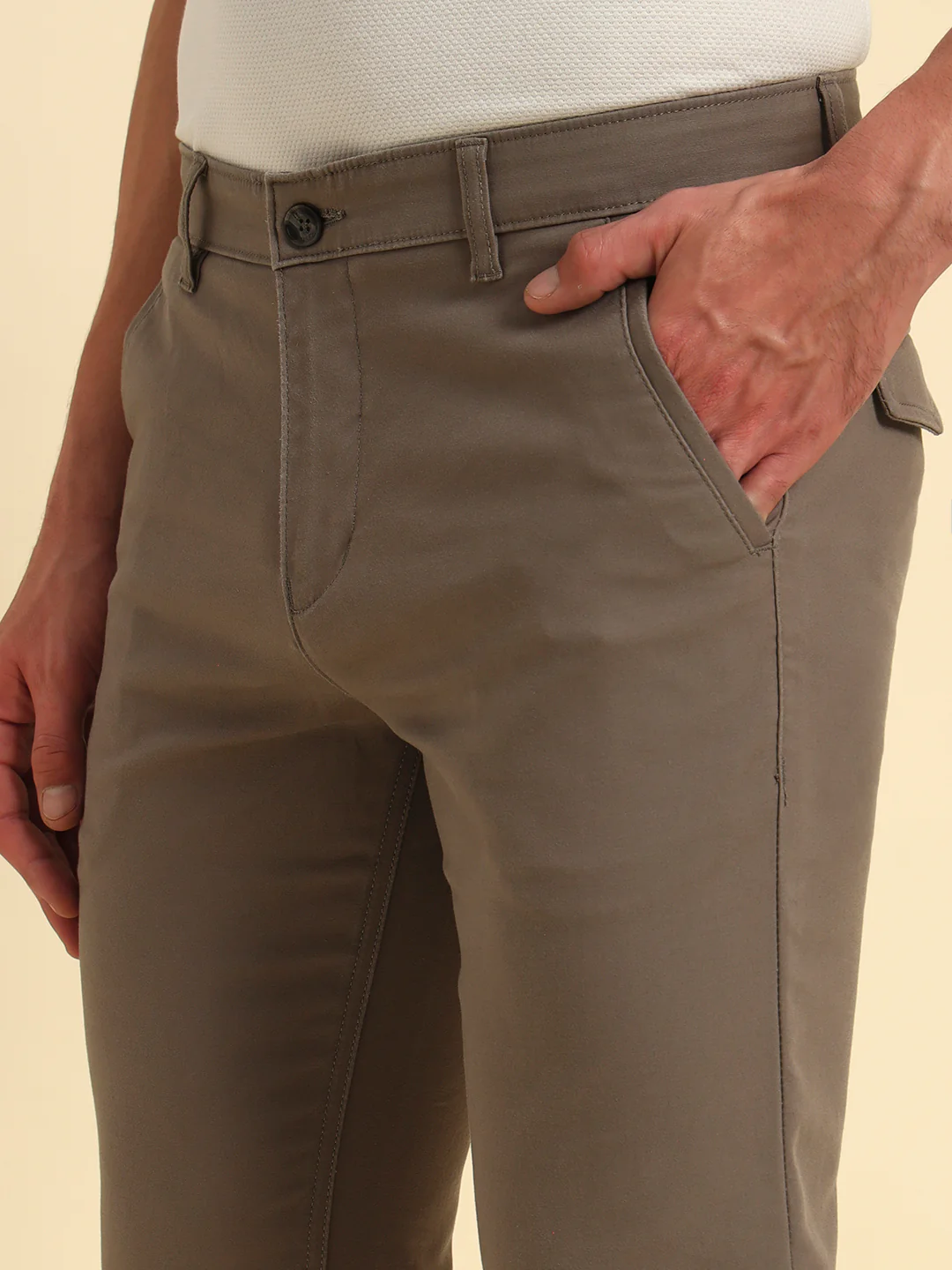 Casual Trouser for Men | Breathable & Soft with Color Fastness Regular Fit Cotton Blend Fabric Solid Pattern Button Closure - Image 8