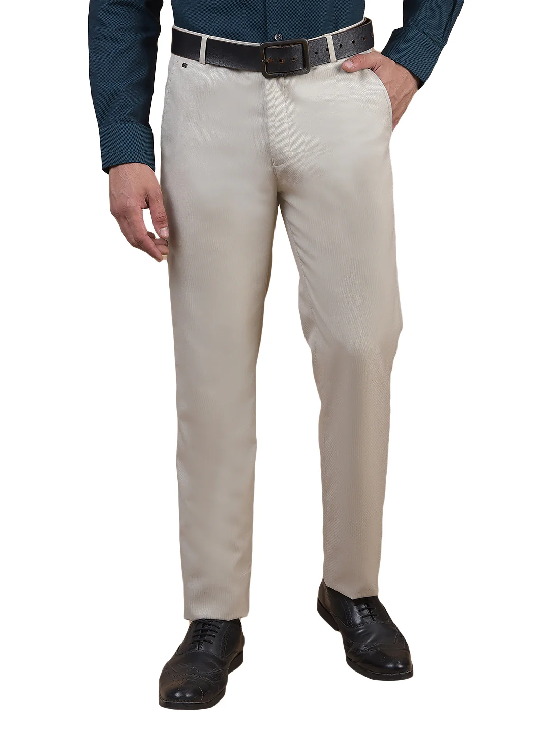 Formal Trouser for Men | Breathable & Soft with Color Fastness Regular Fit Poly Viscose Fabric Self Design Pattern Hook & Eye Closure - Image 2