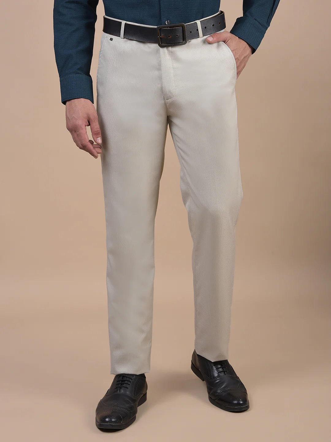 Formal Trouser for Men | Breathable & Soft with Color Fastness Regular Fit Poly Viscose Fabric Self Design Pattern Hook & Eye Closure - Image 4