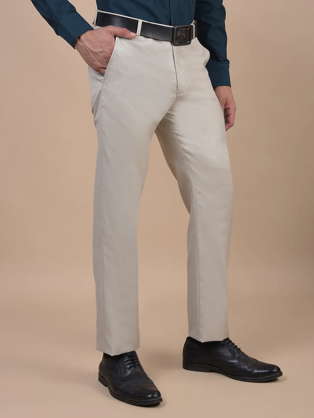 Formal Trouser for Men | Breathable & Soft with Color Fastness Regular Fit Poly Viscose Fabric Self Design Pattern Hook & Eye Closure - Image 5