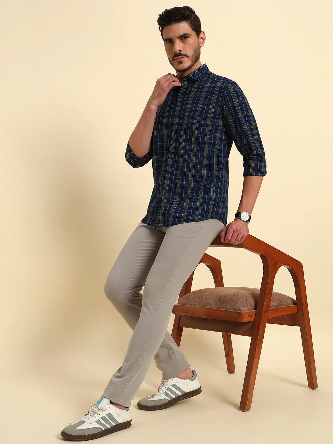 Casual Trouser for Men | Breathable & Soft with Color Fastness Regular Fit Cotton Blend Fabric Solid Pattern Button Closure - Image 2