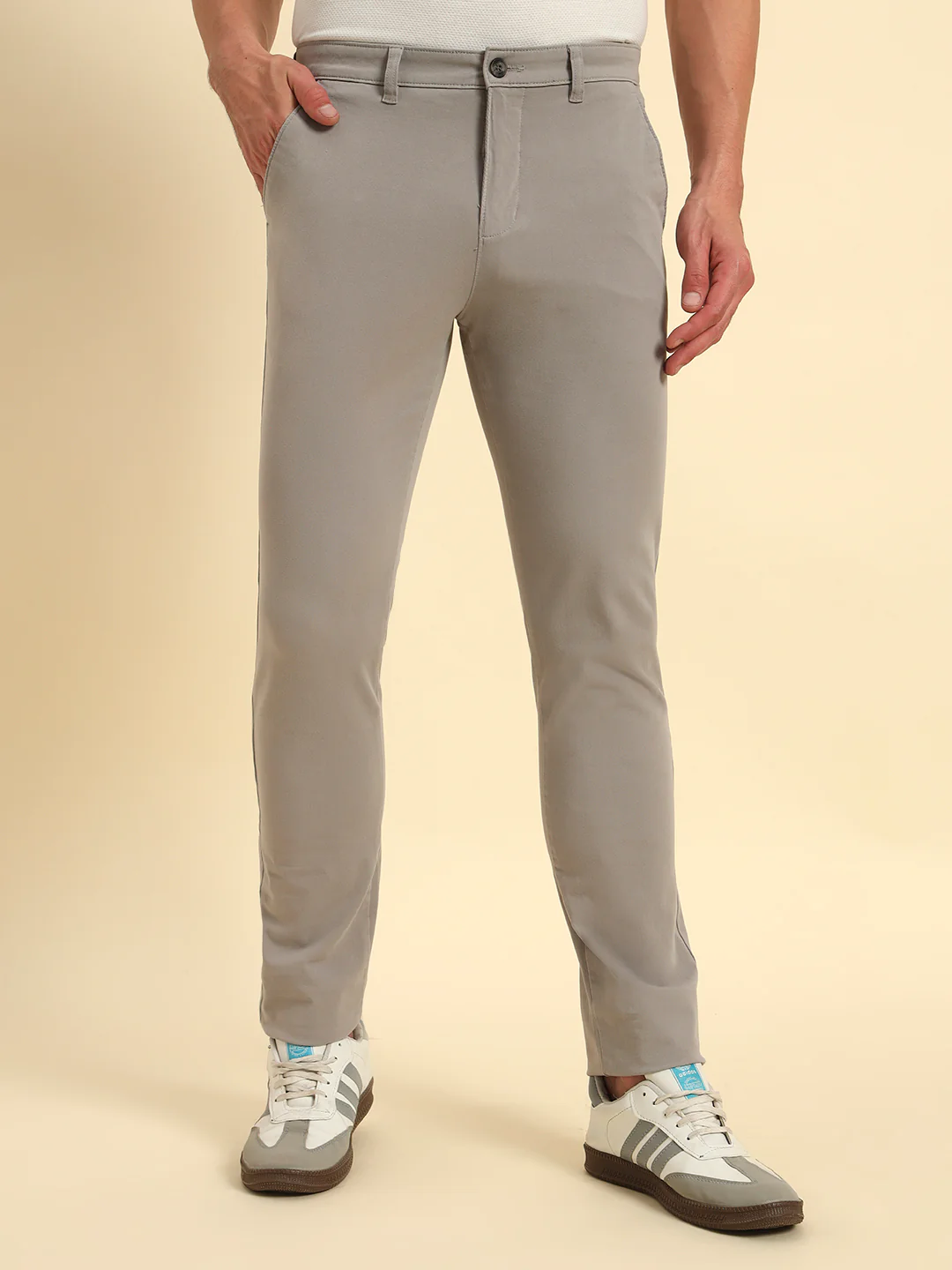 Casual Trouser for Men | Breathable & Soft with Color Fastness Regular Fit Cotton Blend Fabric Solid Pattern Button Closure - Image 5