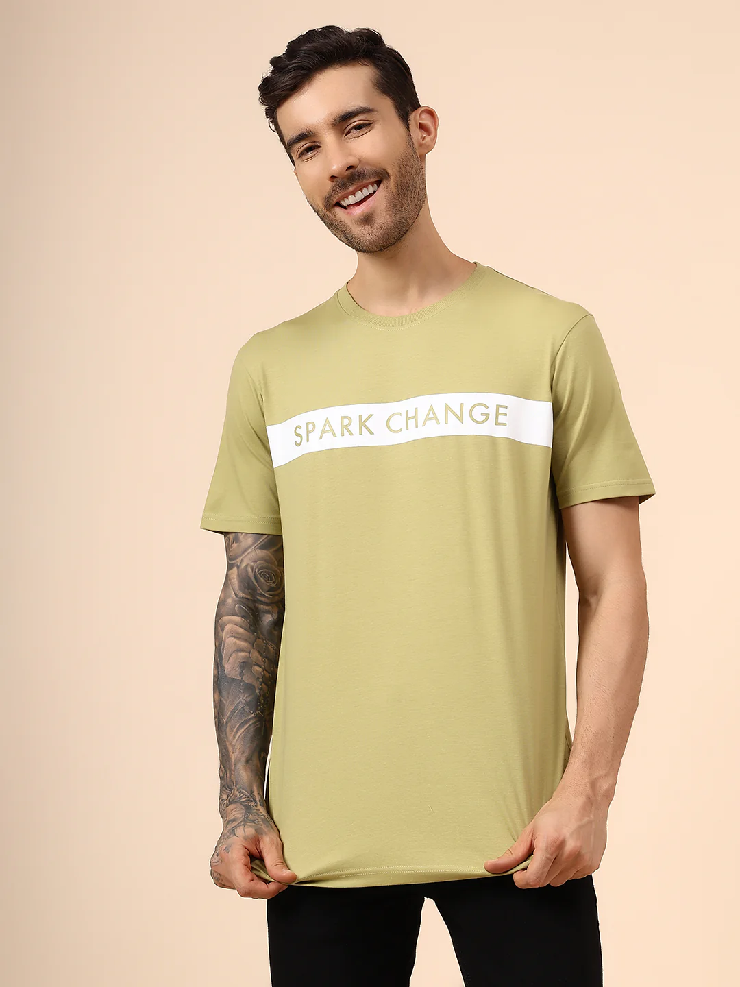 T-Shirt for Men | Breathable & Soft with Color Fastness Regular Fit Round Neck Cotton Blend Fabric Printed Pattern - Image 2