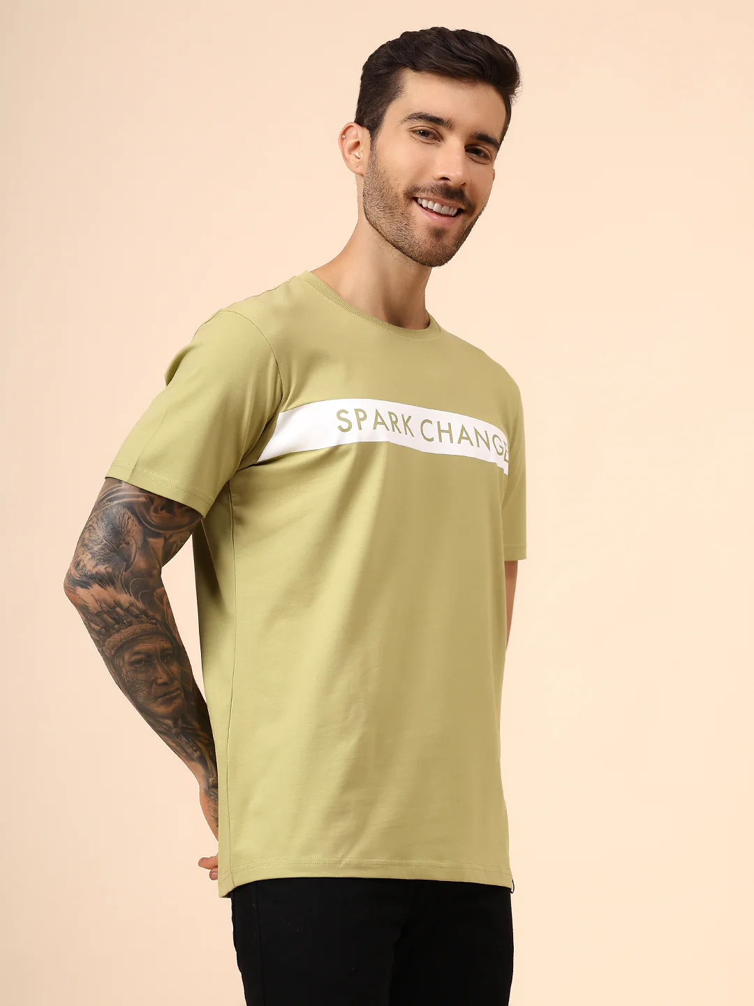 T-Shirt for Men | Breathable & Soft with Color Fastness Regular Fit Round Neck Cotton Blend Fabric Printed Pattern - Image 4