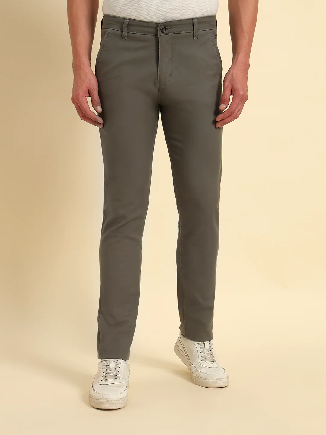 Casual Trouser for Men | Breathable & Soft with Color Fastness Regular Fit Cotton Blend Fabric Solid Pattern Button Closure - Image 3
