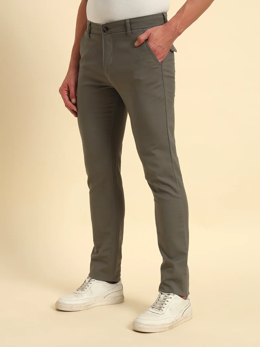 Casual Trouser for Men | Breathable & Soft with Color Fastness Regular Fit Cotton Blend Fabric Solid Pattern Button Closure - Image 4