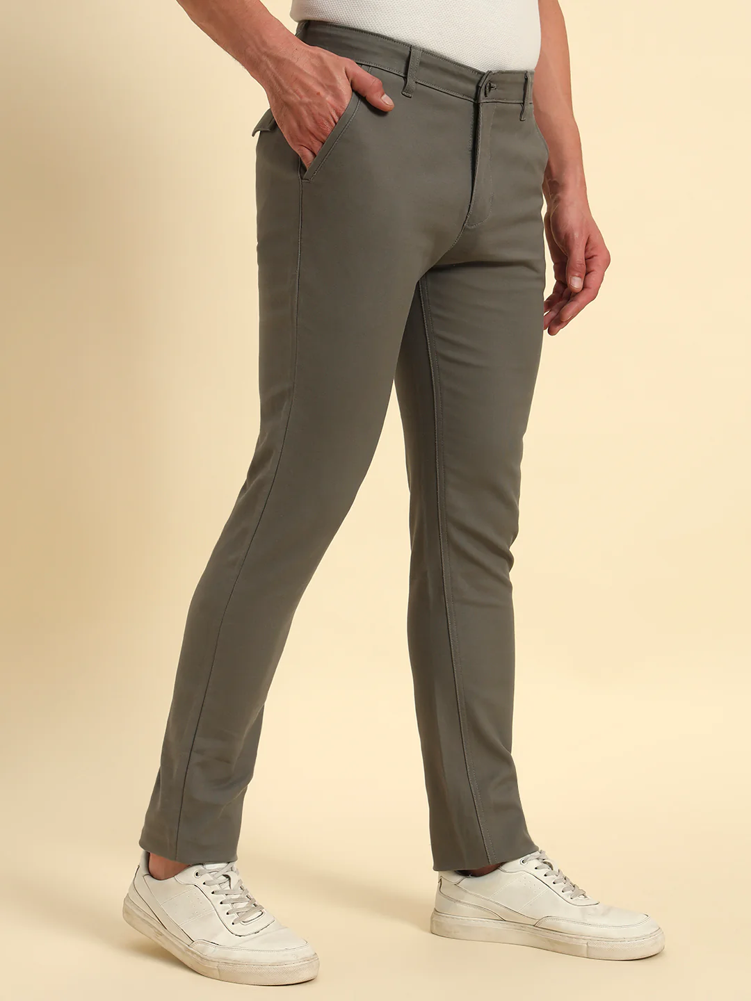 Casual Trouser for Men | Breathable & Soft with Color Fastness Regular Fit Cotton Blend Fabric Solid Pattern Button Closure - Image 5