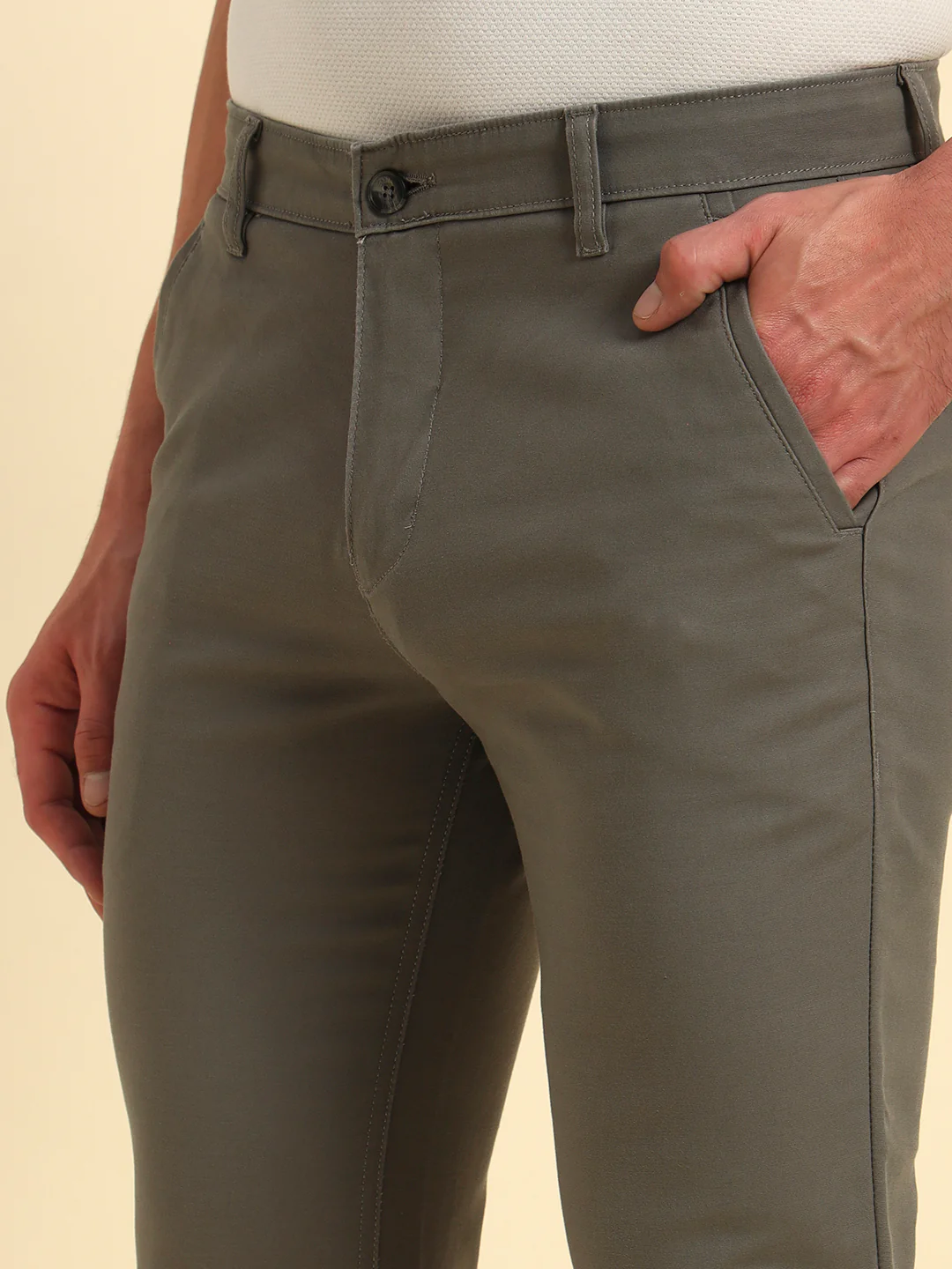 Casual Trouser for Men | Breathable & Soft with Color Fastness Regular Fit Cotton Blend Fabric Solid Pattern Button Closure - Image 6