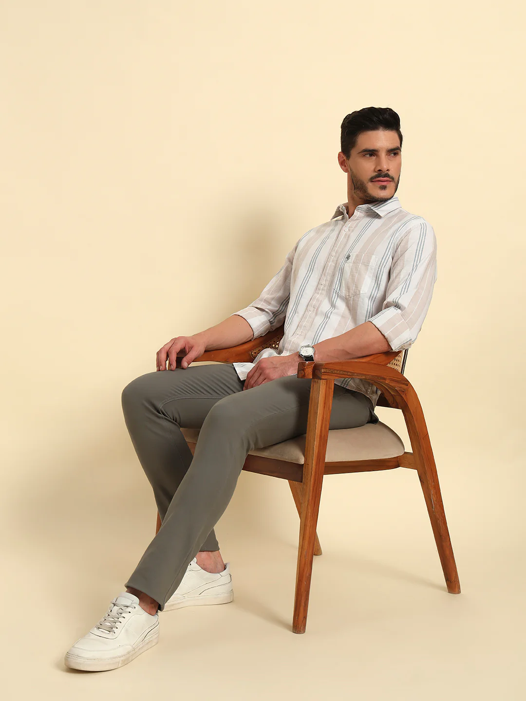 Casual Trouser for Men | Breathable & Soft with Color Fastness Regular Fit Cotton Blend Fabric Solid Pattern Button Closure - Image 8