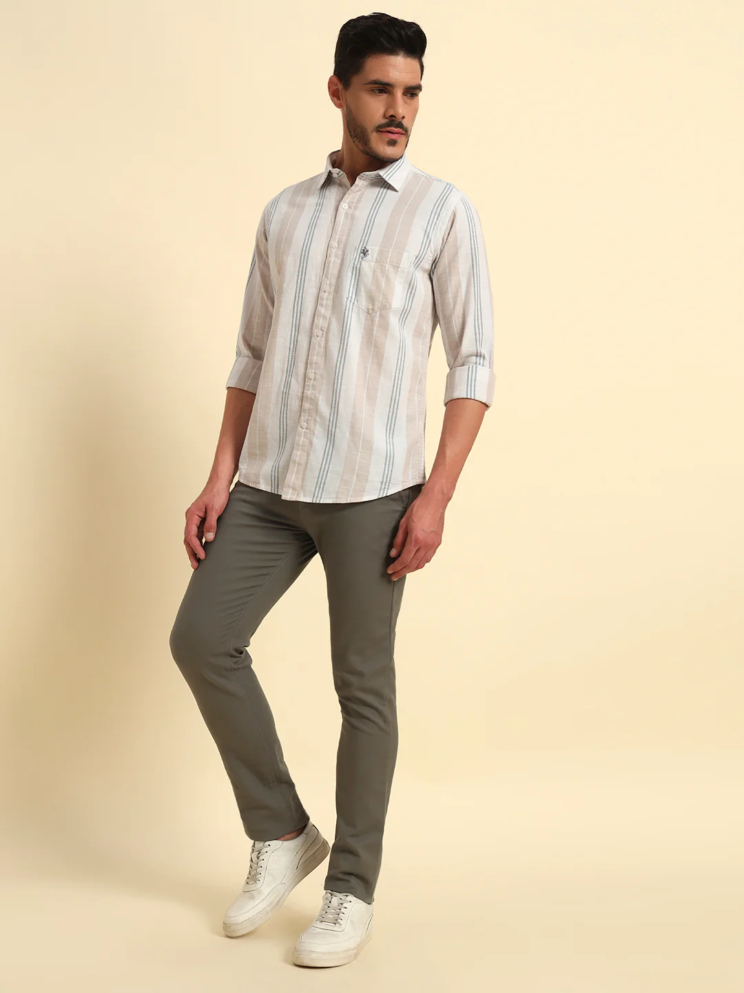 Casual Trouser for Men | Breathable & Soft with Color Fastness Regular Fit Cotton Blend Fabric Solid Pattern Button Closure - Image 9