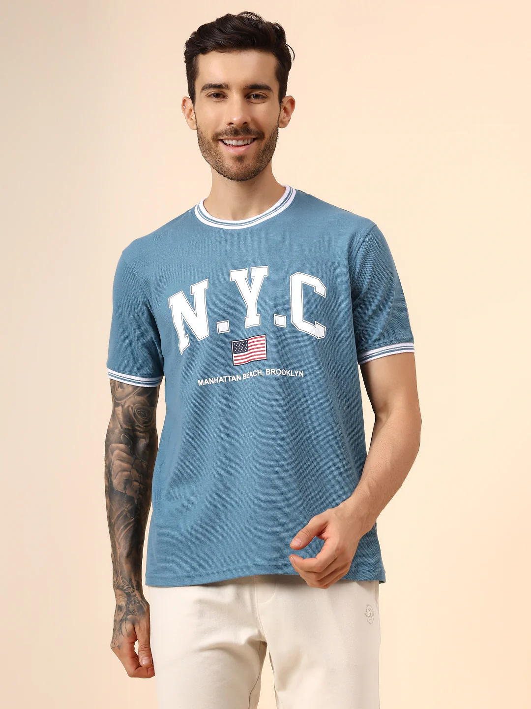 T-Shirt for Men | Breathable & Soft with Color Fastness Regular Fit Round Neck Poly Cotton Fabric Printed Pattern - Image 2