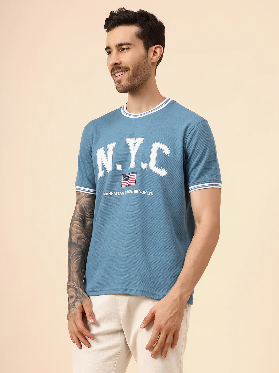 T-Shirt for Men | Breathable & Soft with Color Fastness Regular Fit Round Neck Poly Cotton Fabric Printed Pattern - Image 3