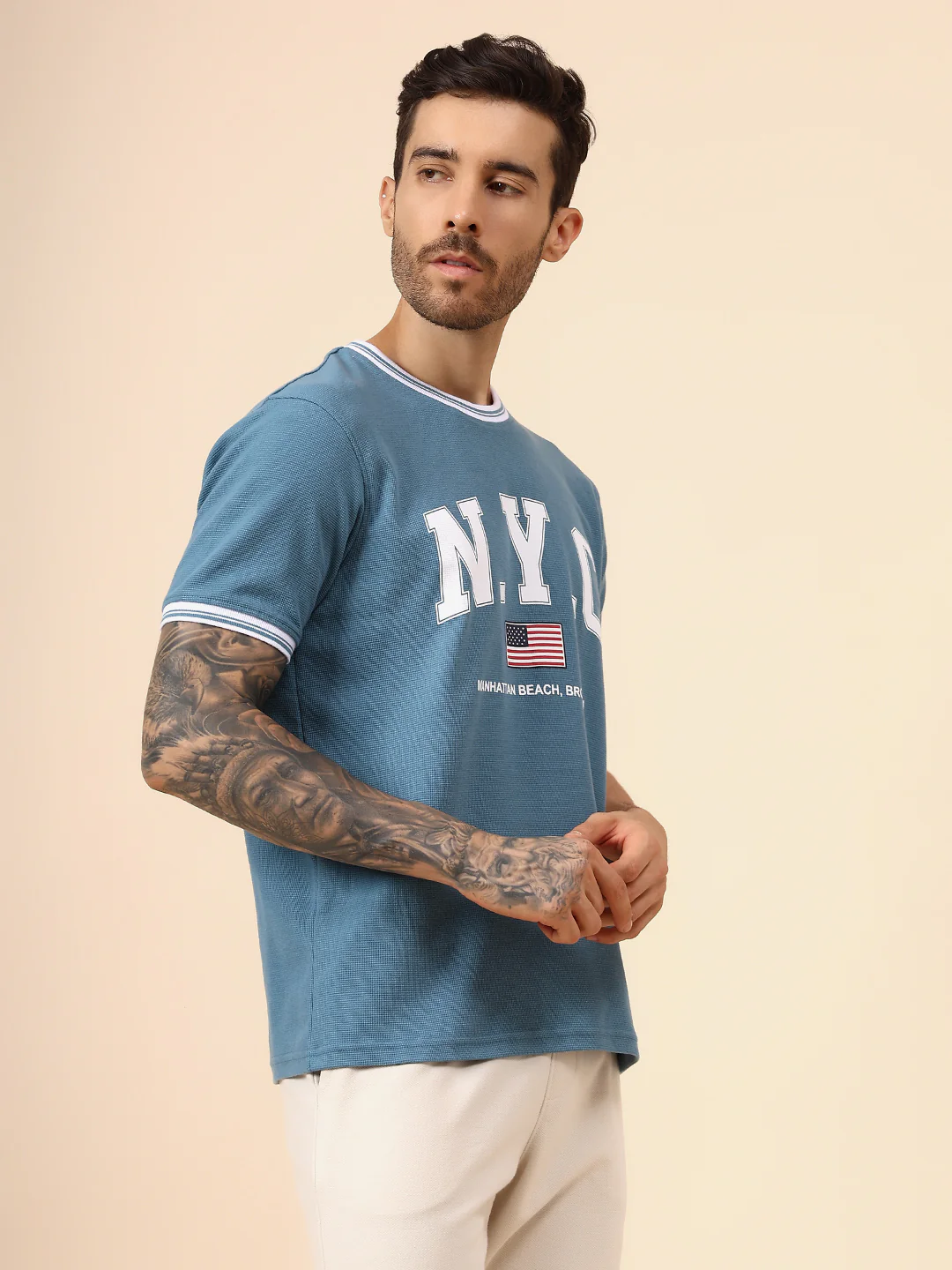 T-Shirt for Men | Breathable & Soft with Color Fastness Regular Fit Round Neck Poly Cotton Fabric Printed Pattern - Image 4