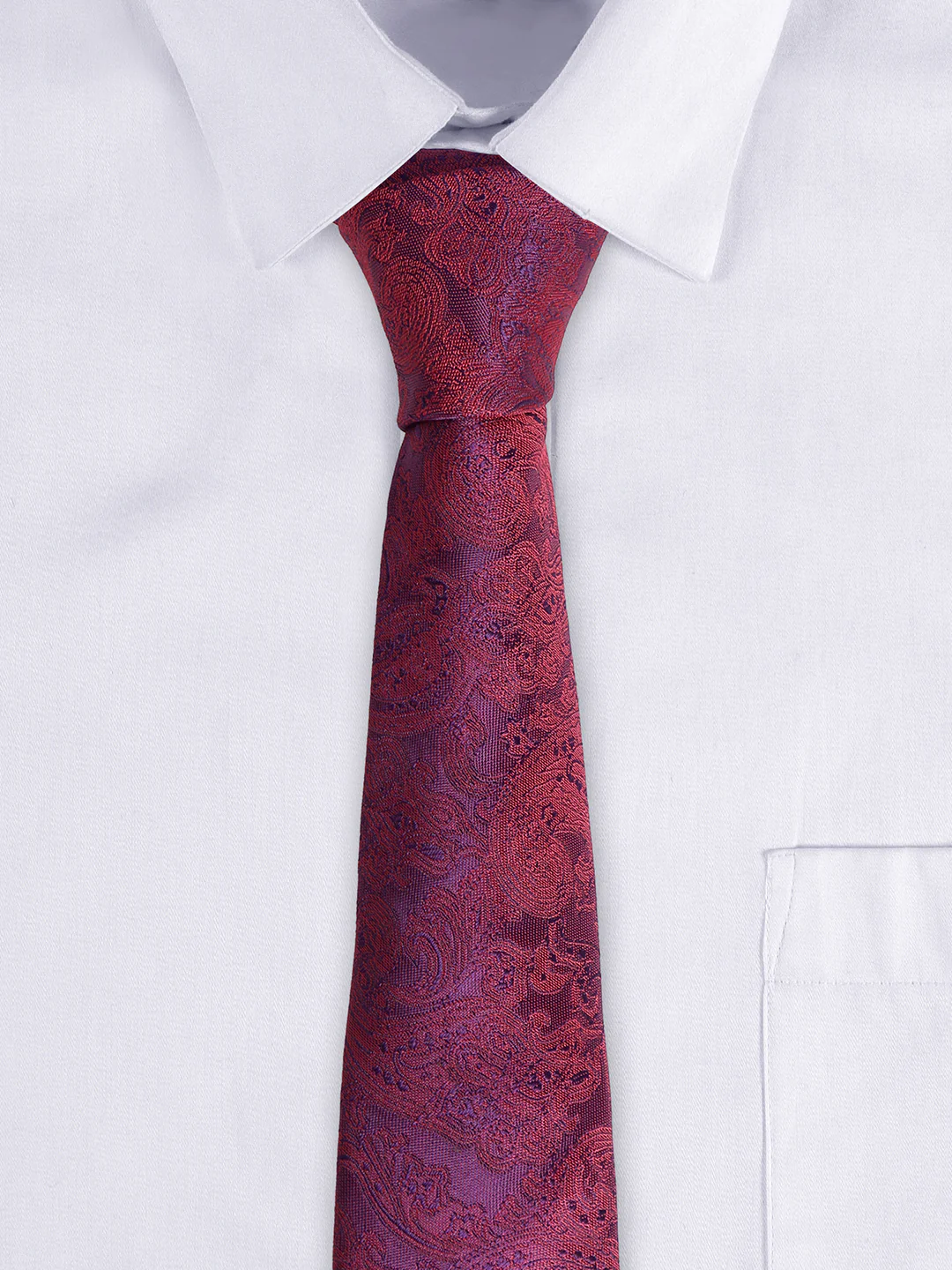 Men's Maroon Paisley Printed Broad Tie - Image 7