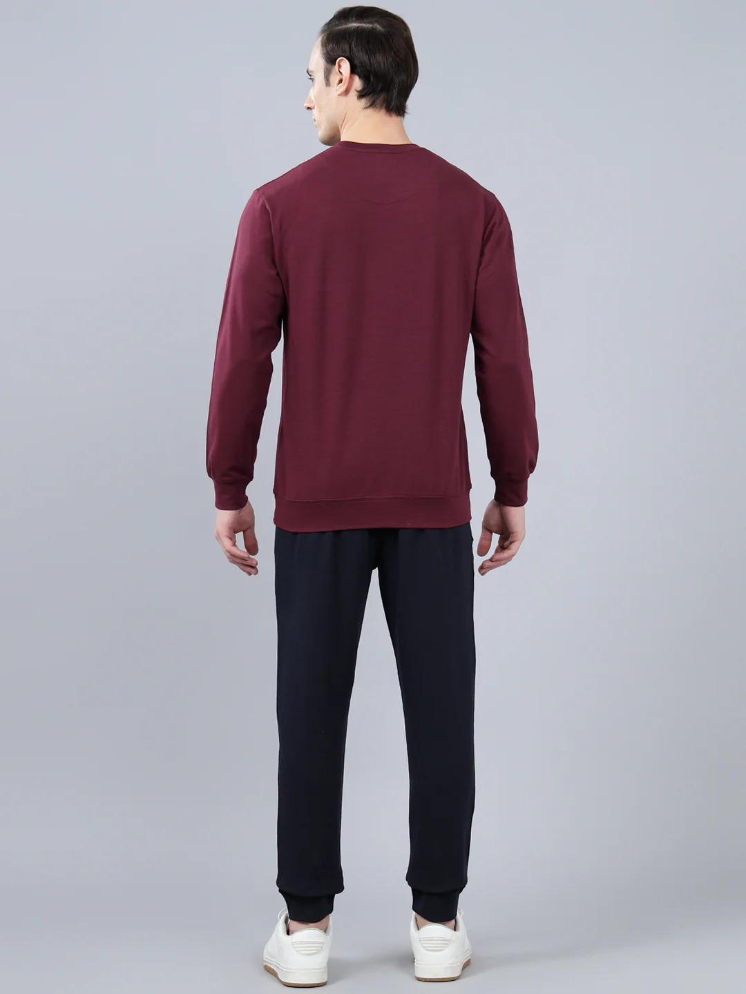 Men's Maroon Solid Lounge Set - Image 3