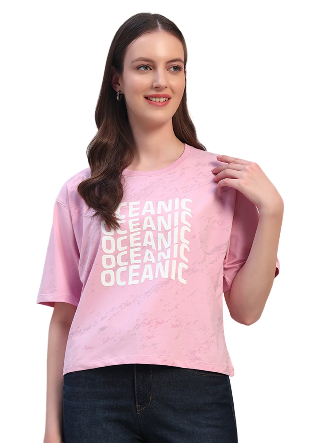 Women's Mauve Printed Round Neck Half Sleeves Casual T-Shirt