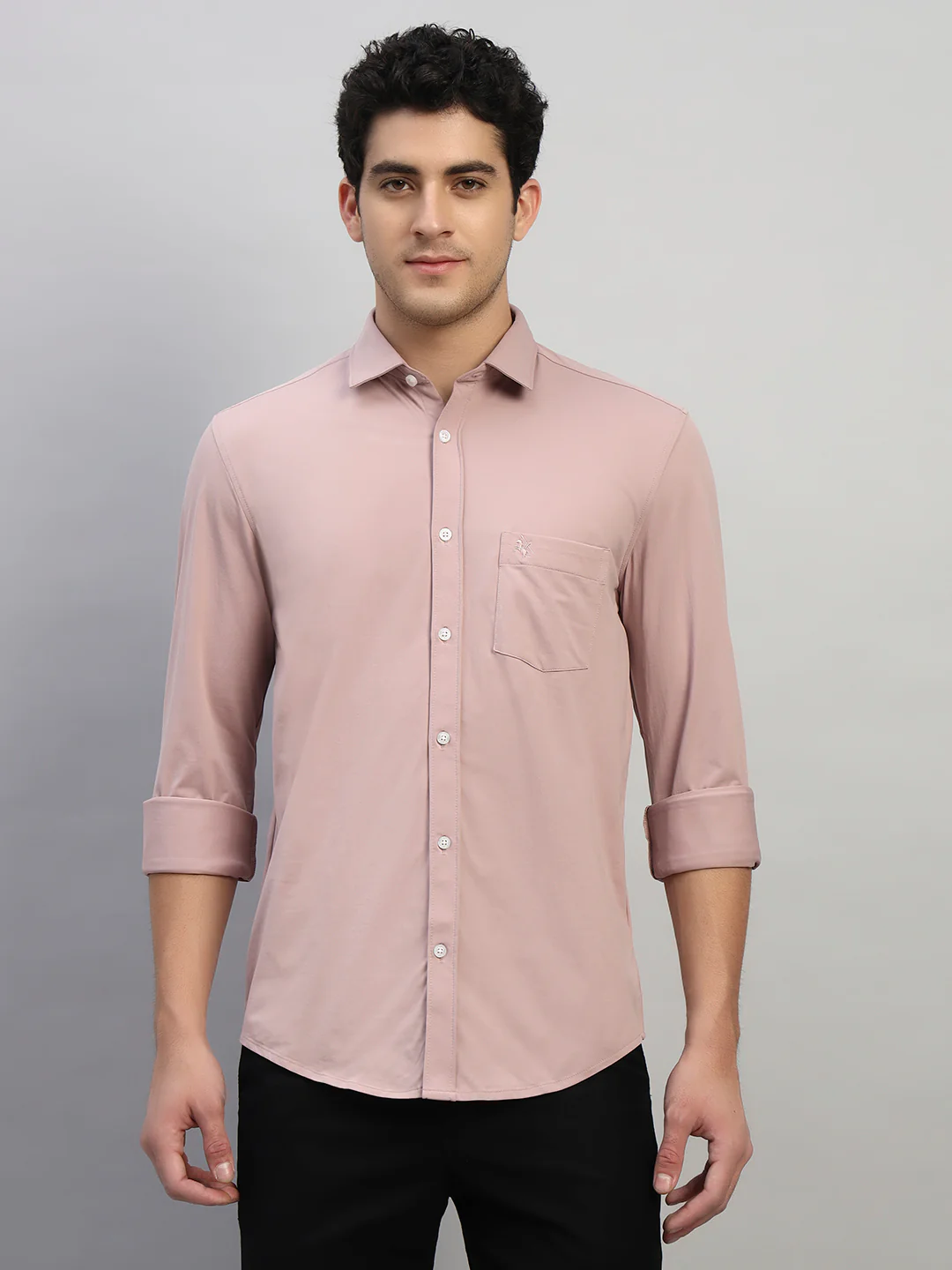 Casual Shirt for Men | Breathable & Soft with Color Fastness Regular Fit Spread Collar Neck Polyester Fabric Solid Pattern - Image 3