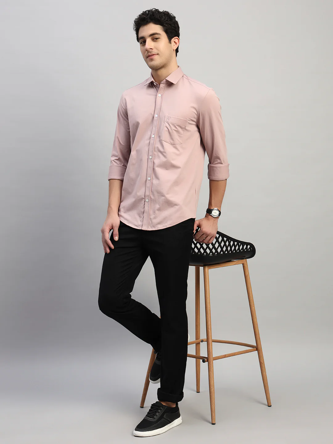 Casual Shirt for Men | Breathable & Soft with Color Fastness Regular Fit Spread Collar Neck Polyester Fabric Solid Pattern - Image 8