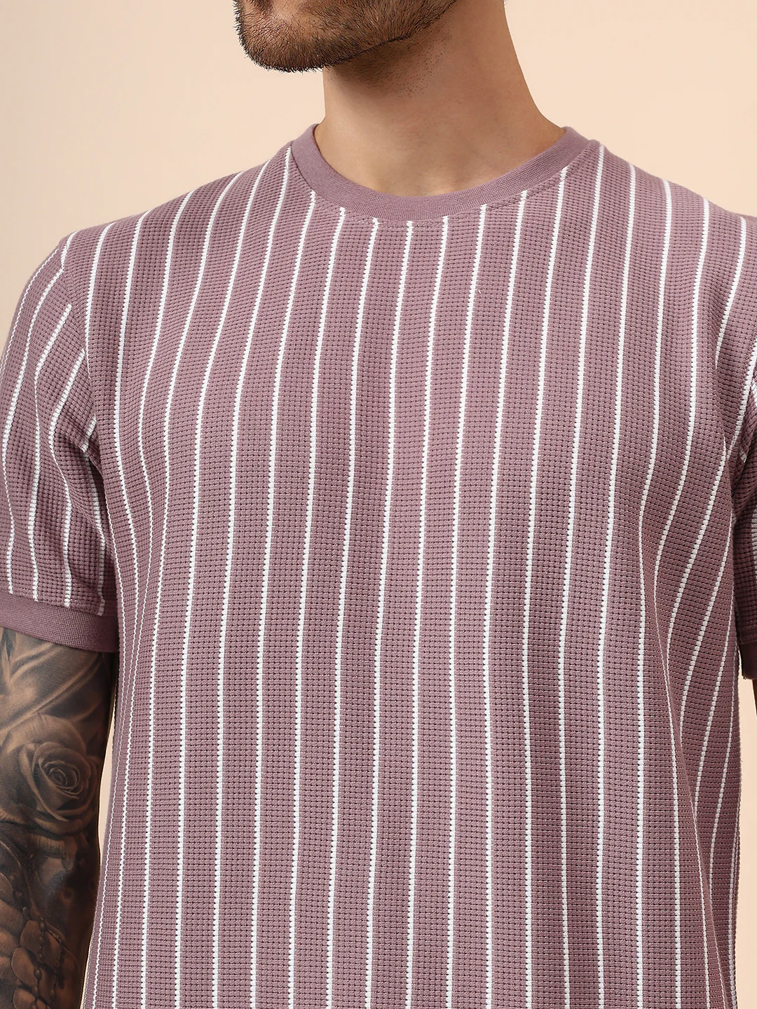 T-Shirt for Men | Breathable & Soft with Color Fastness Regular Fit Round Neck Poly Cotton Fabric Striped Pattern - Image 6
