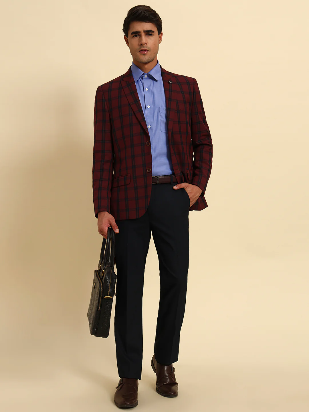 Blazer for Men | Premium Formal Blazer Slim Fit Notched Collar Poly Viscose Fabric Checkered Pattern - Image 2