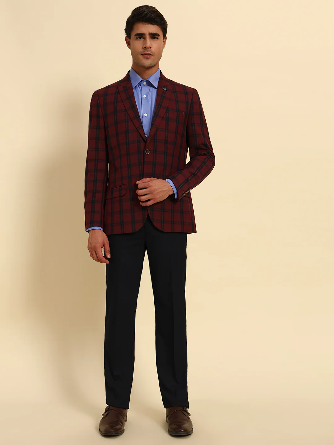 Blazer for Men | Premium Formal Blazer Slim Fit Notched Collar Poly Viscose Fabric Checkered Pattern - Image 4