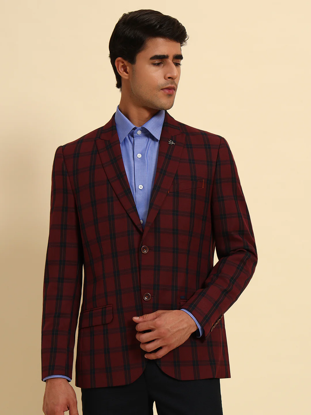 Blazer for Men | Premium Formal Blazer Slim Fit Notched Collar Poly Viscose Fabric Checkered Pattern - Image 6