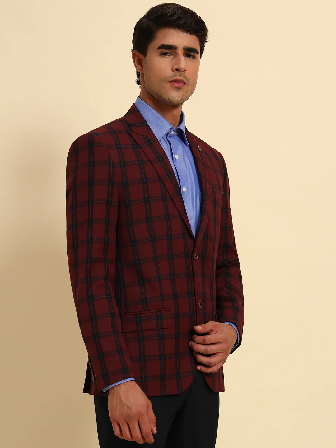 Blazer for Men | Premium Formal Blazer Slim Fit Notched Collar Poly Viscose Fabric Checkered Pattern - Image 7