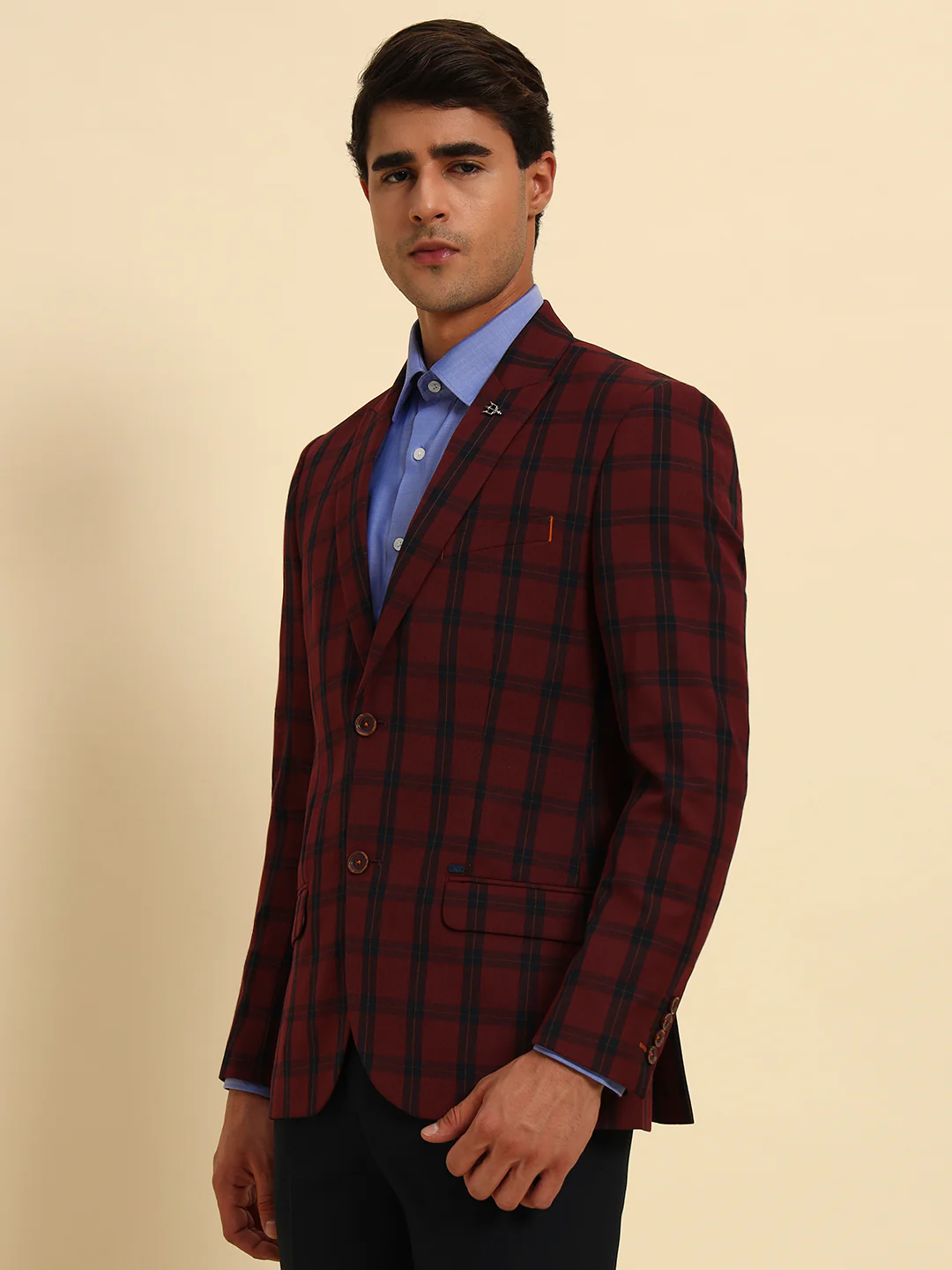Blazer for Men | Premium Formal Blazer Slim Fit Notched Collar Poly Viscose Fabric Checkered Pattern - Image 8