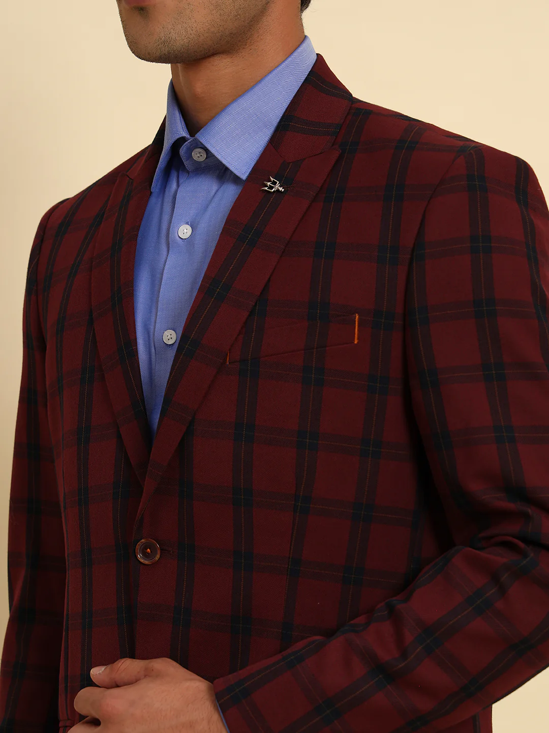Blazer for Men | Premium Formal Blazer Slim Fit Notched Collar Poly Viscose Fabric Checkered Pattern - Image 9