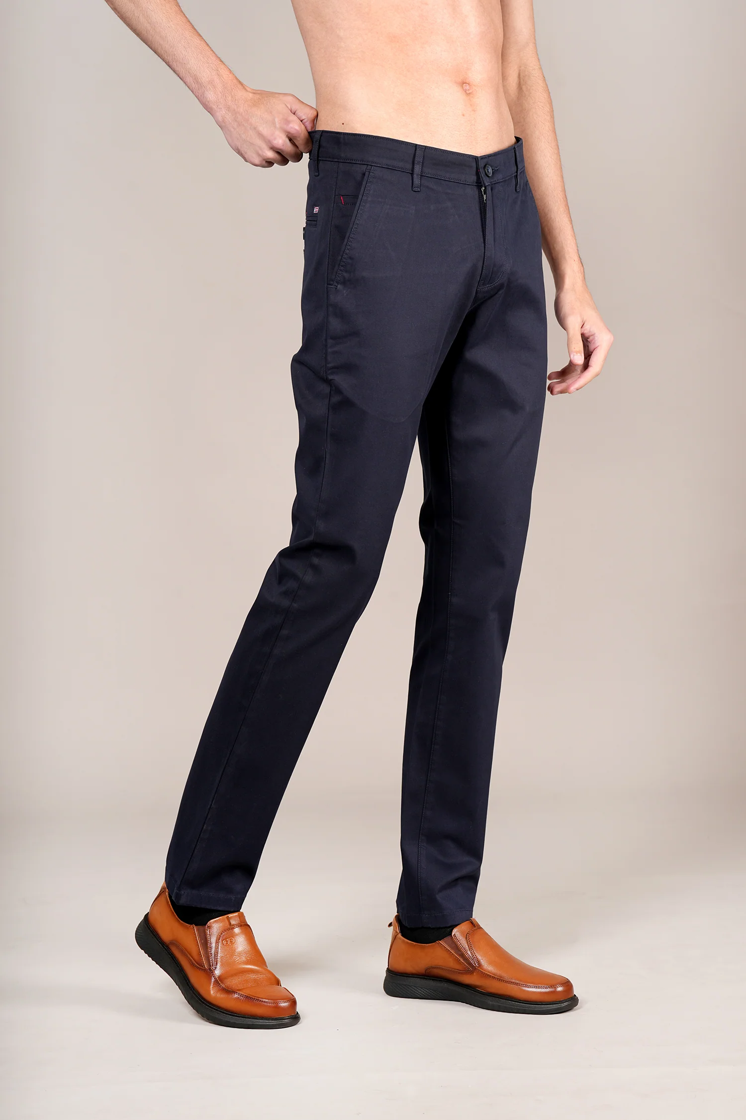 Casual Trouser for Men | Breathable & Soft with Color Fastness Regular Fit Cotton Blend Fabric Solid Pattern Button Closure - Image 3