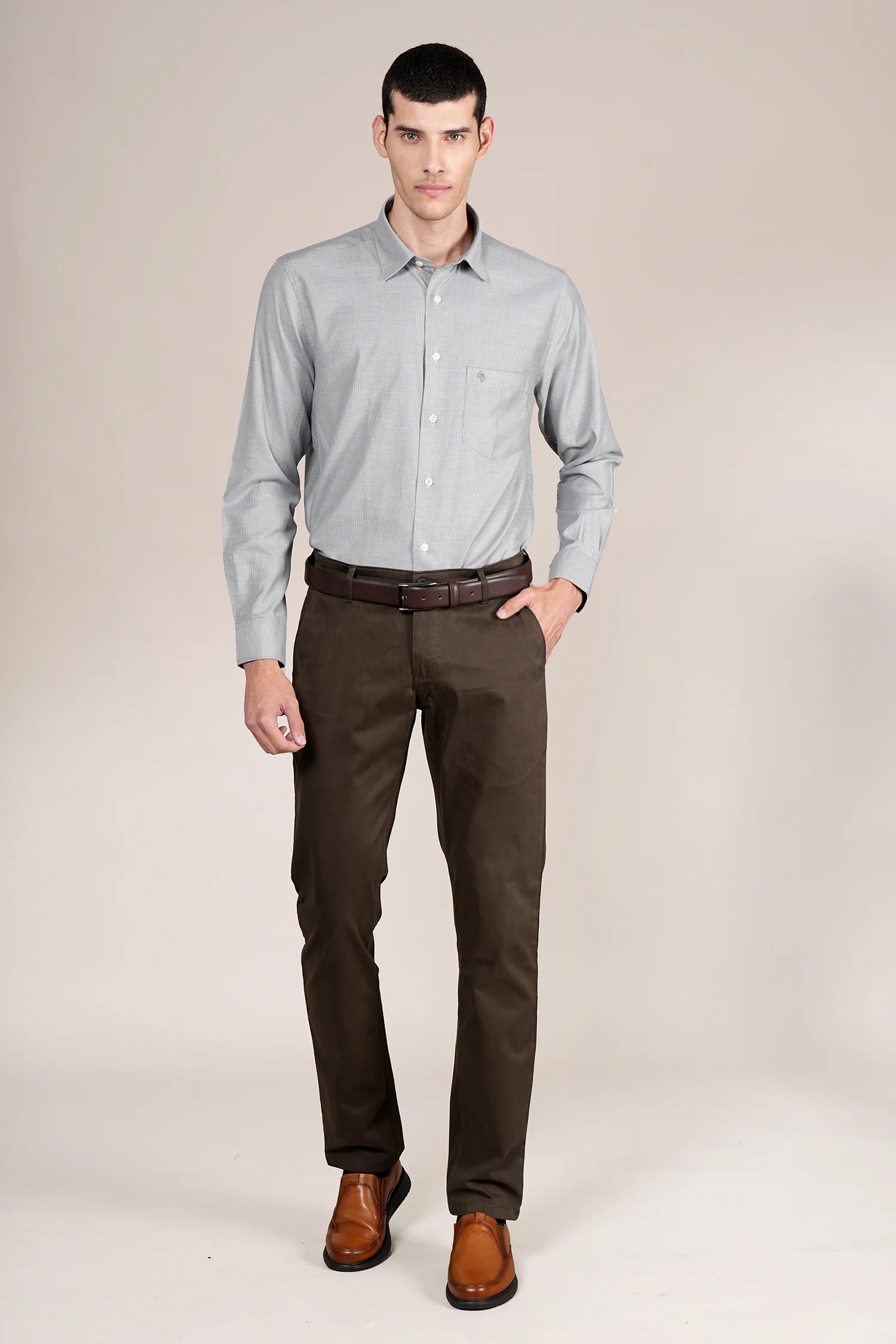 Casual Trouser for Men | Breathable & Soft with Color Fastness Regular Fit Cotton Blend Fabric Solid Pattern Button Closure - Image 2