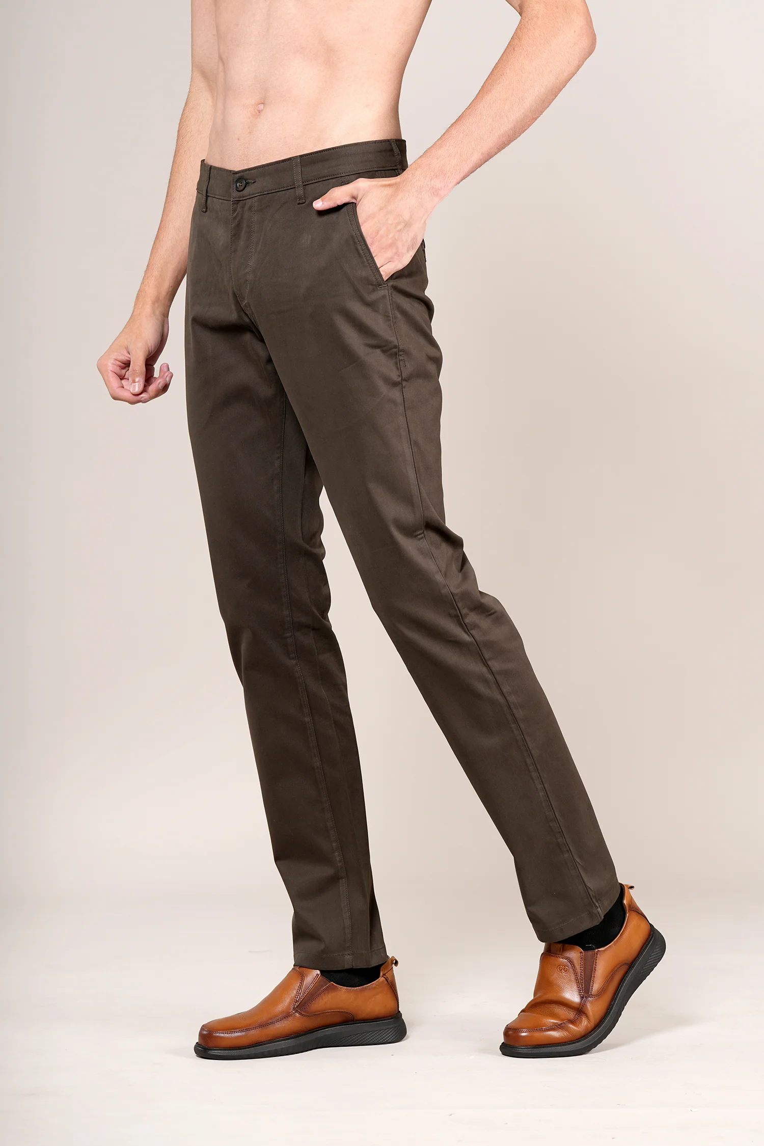 Casual Trouser for Men | Breathable & Soft with Color Fastness Regular Fit Cotton Blend Fabric Solid Pattern Button Closure - Image 3