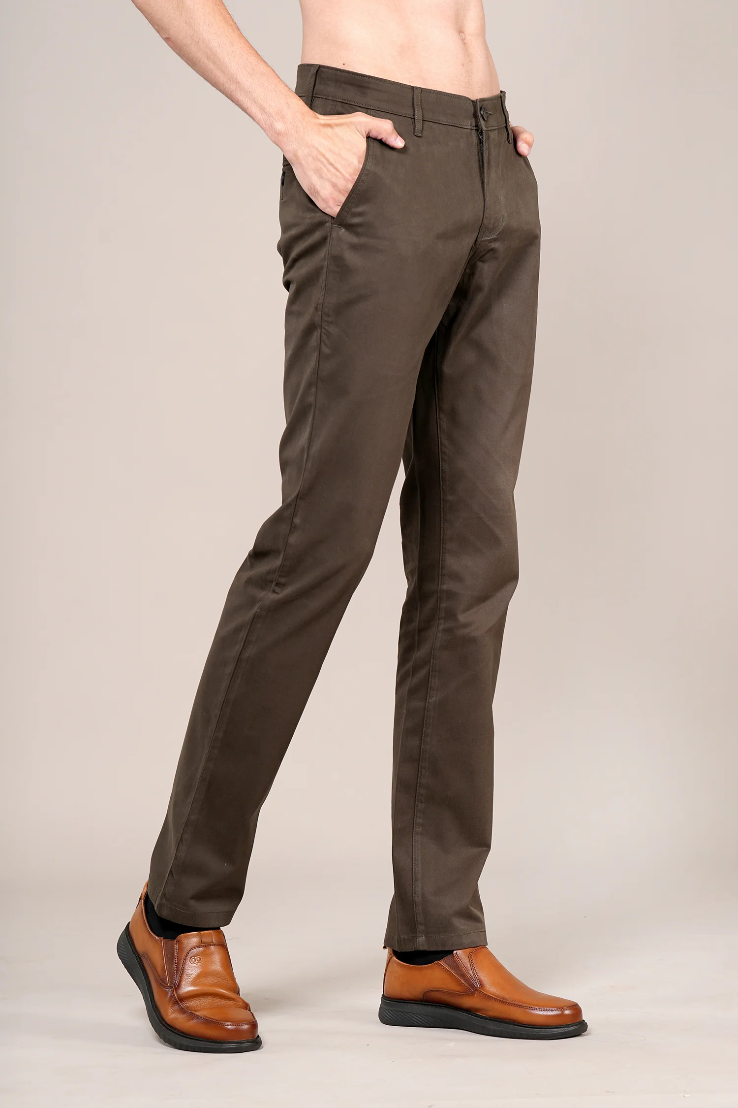 Casual Trouser for Men | Breathable & Soft with Color Fastness Regular Fit Cotton Blend Fabric Solid Pattern Button Closure - Image 4