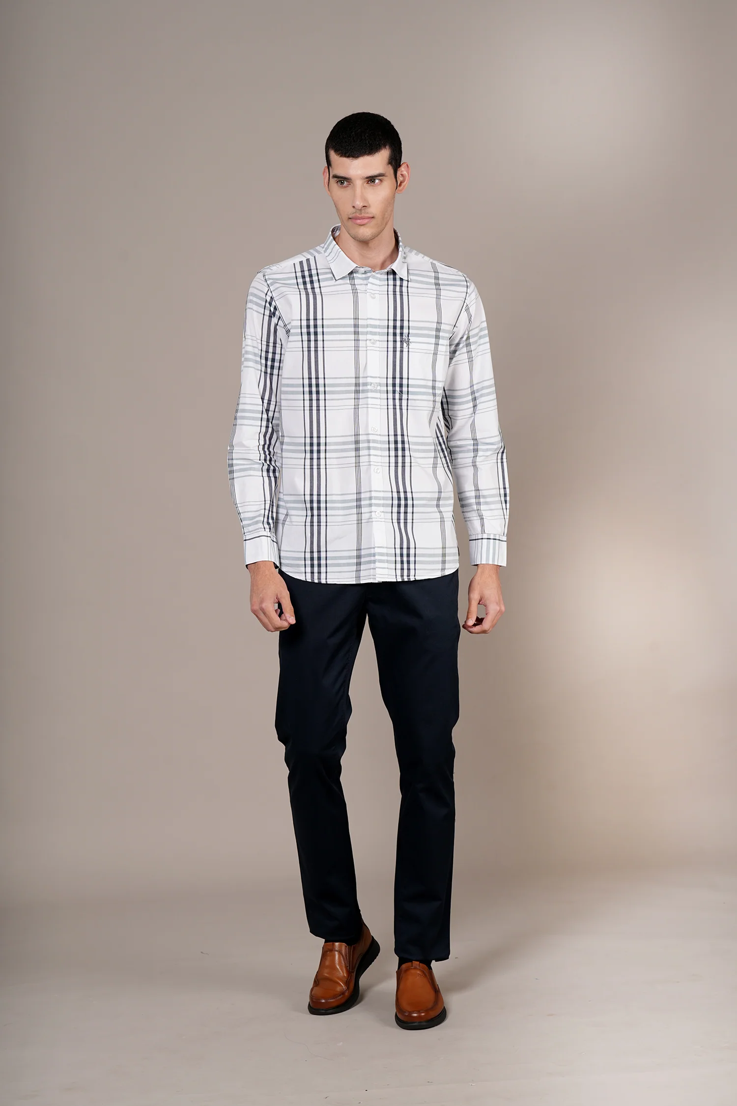 Casual Shirt for Men | Breathable & Soft with Color Fastness Regular Fit Spread Collar Neck Cotton Fabric Checkered Pattern - Image 2