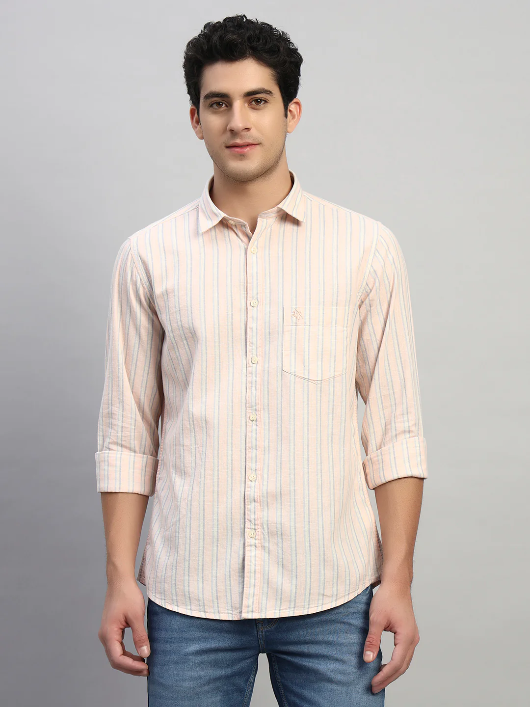 Casual Shirt for Men | Breathable & Soft with Color Fastness Regular Fit Spread Collar Neck Cotton Fabric Striped Pattern - Image 3