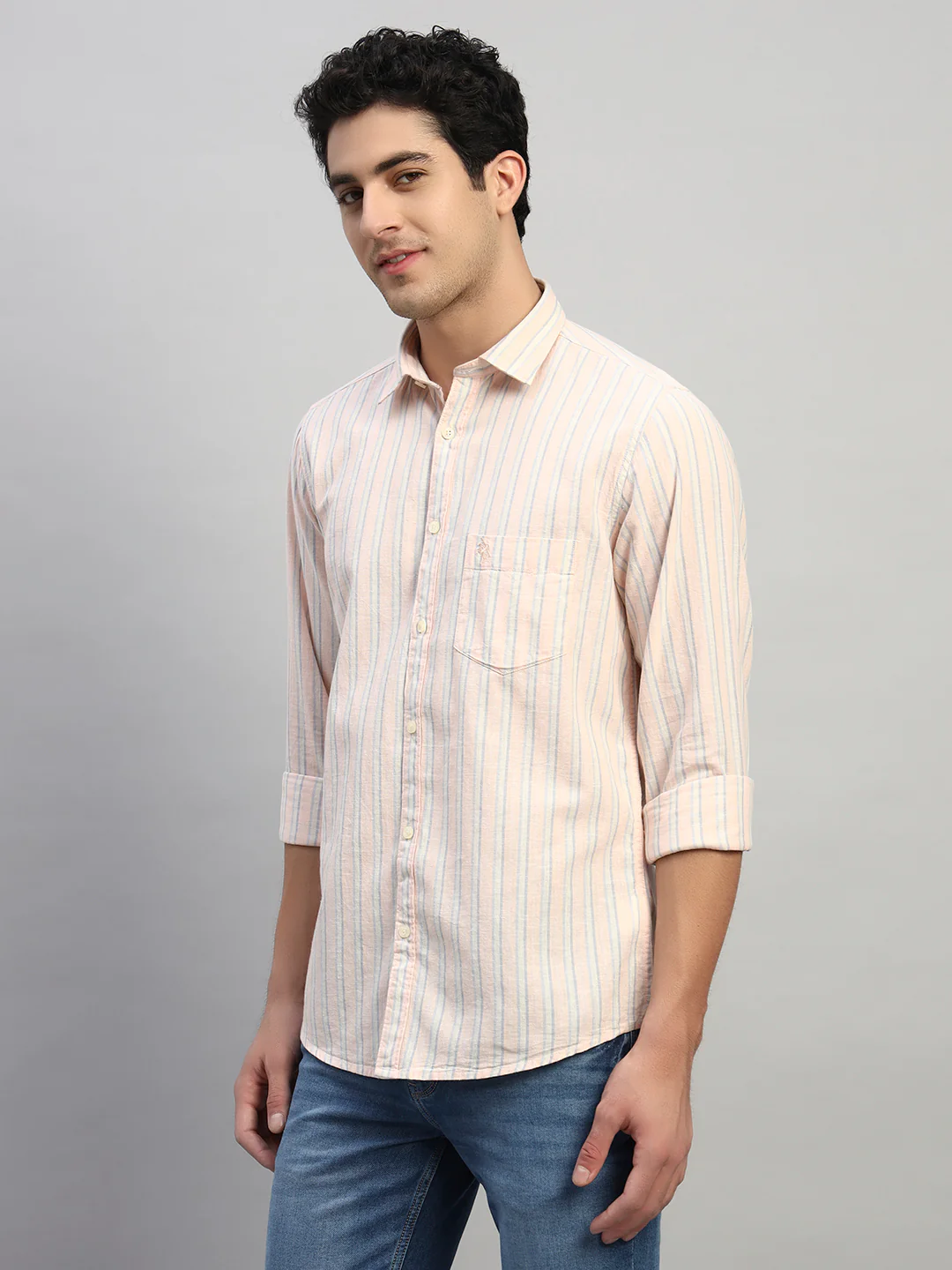 Casual Shirt for Men | Breathable & Soft with Color Fastness Regular Fit Spread Collar Neck Cotton Fabric Striped Pattern - Image 4