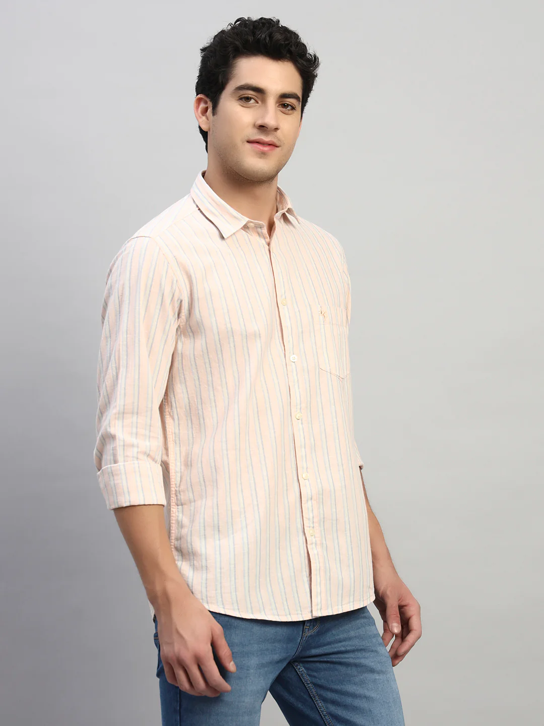 Casual Shirt for Men | Breathable & Soft with Color Fastness Regular Fit Spread Collar Neck Cotton Fabric Striped Pattern - Image 5