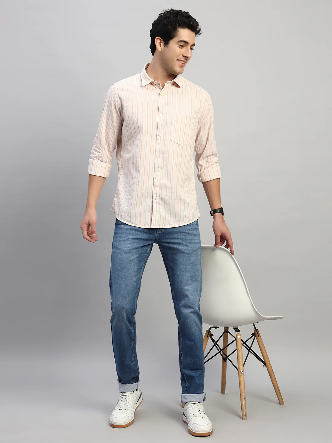 Casual Shirt for Men | Breathable & Soft with Color Fastness Regular Fit Spread Collar Neck Cotton Fabric Striped Pattern - Image 8