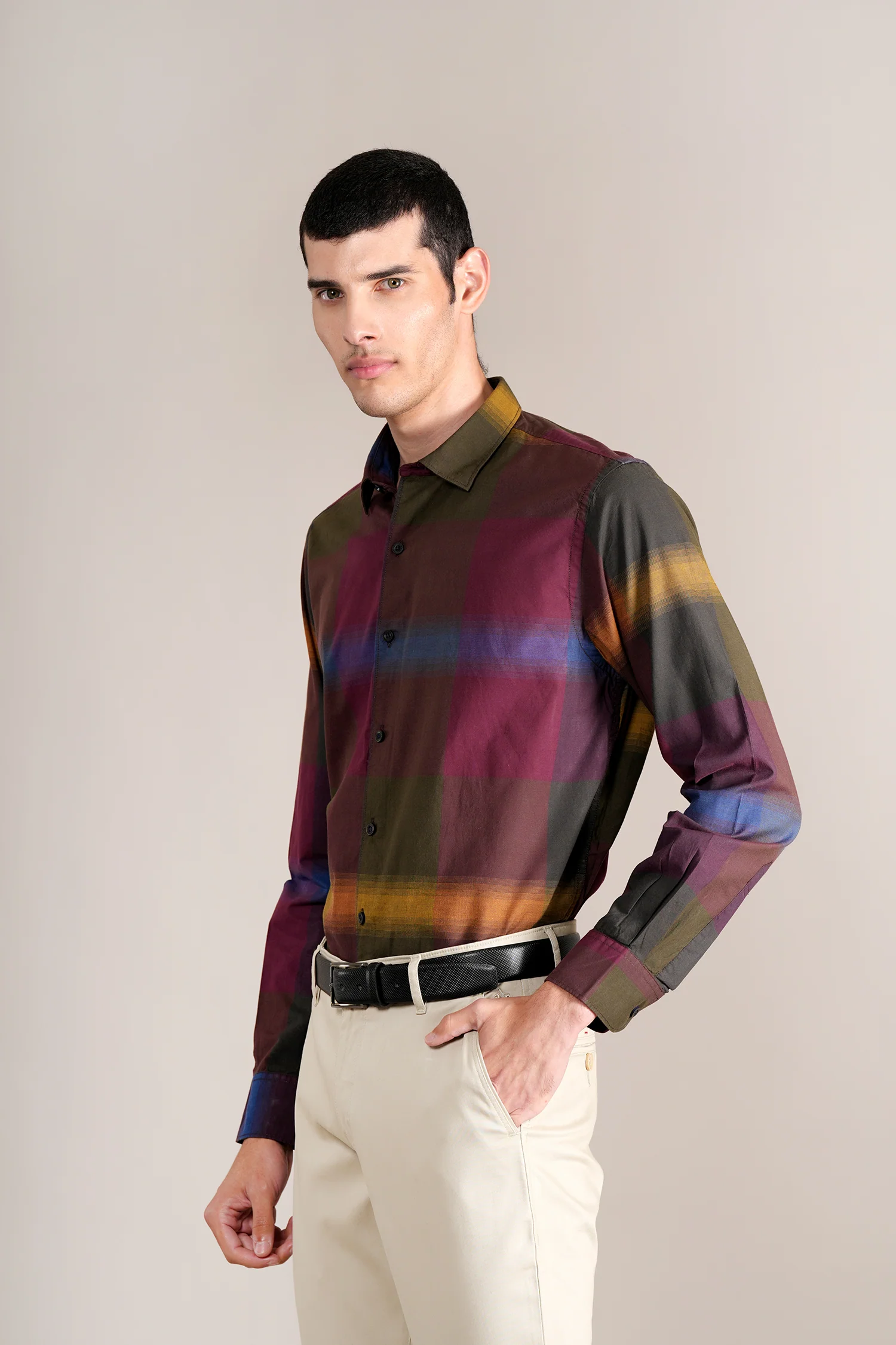 Casual Shirt for Men | Breathable & Soft with Color Fastness Regular Fit Spread Collar Neck Cotton Fabric Checkered Pattern - Image 3