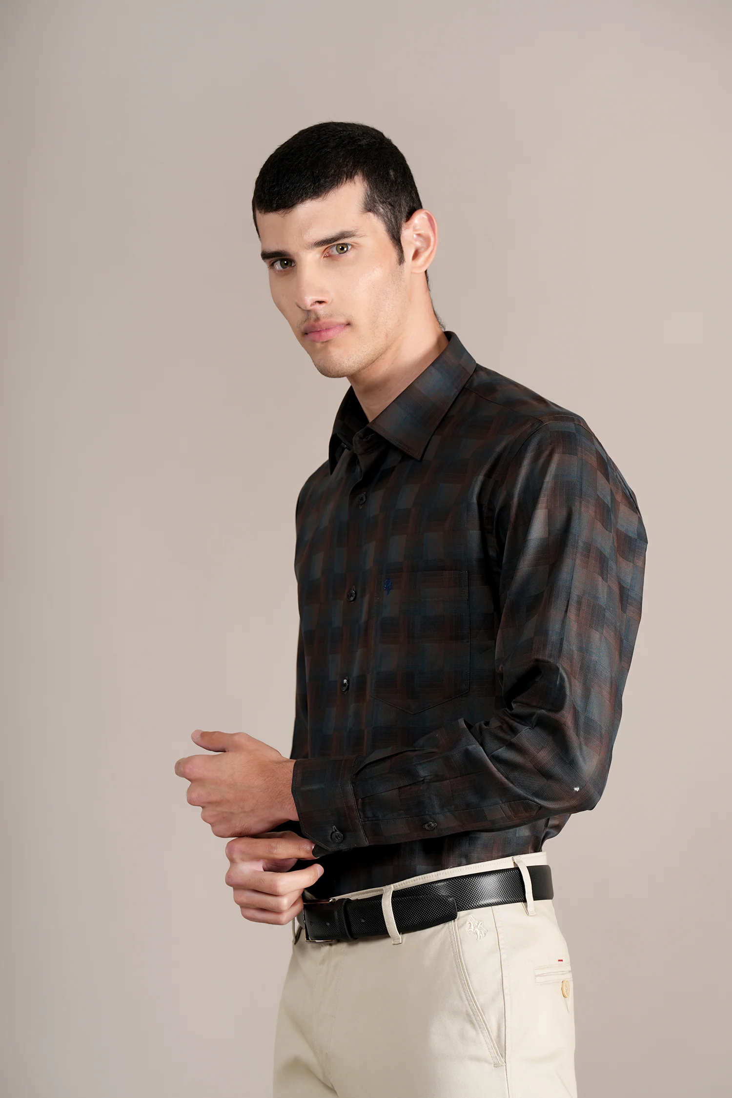 Formal Shirt for Men l Breathable & Soft with Color Fastness Regular Fit Spread Collar Neck Cotton Fabric Checkered Pattern - Image 3