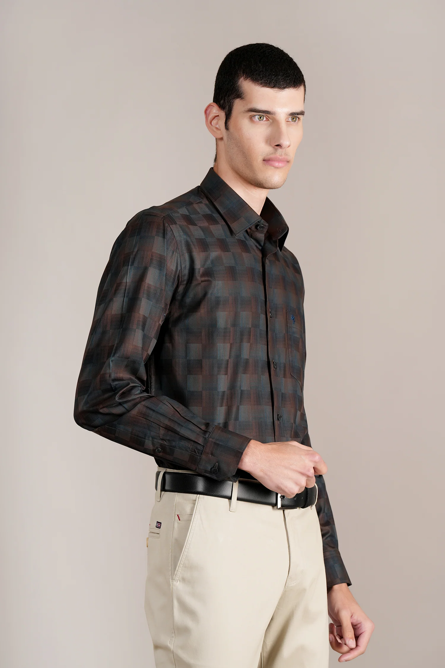Formal Shirt for Men l Breathable & Soft with Color Fastness Regular Fit Spread Collar Neck Cotton Fabric Checkered Pattern - Image 4