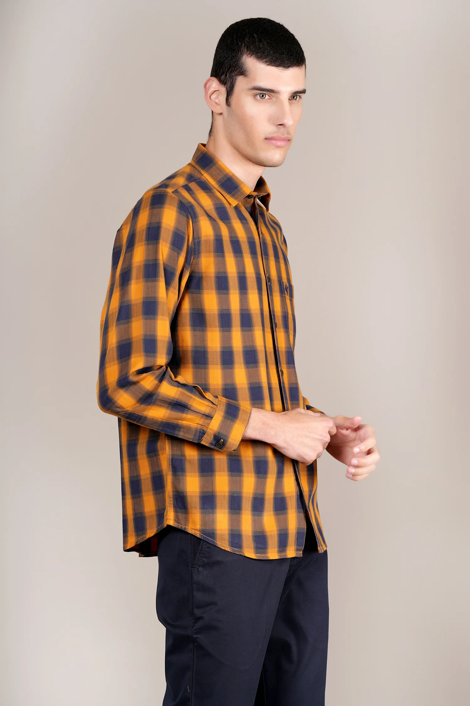 Casual Shirt for Men | Breathable & Soft with Color Fastness Regular Fit Spread Collar Neck Cotton Fabric Checkered Pattern - Image 4
