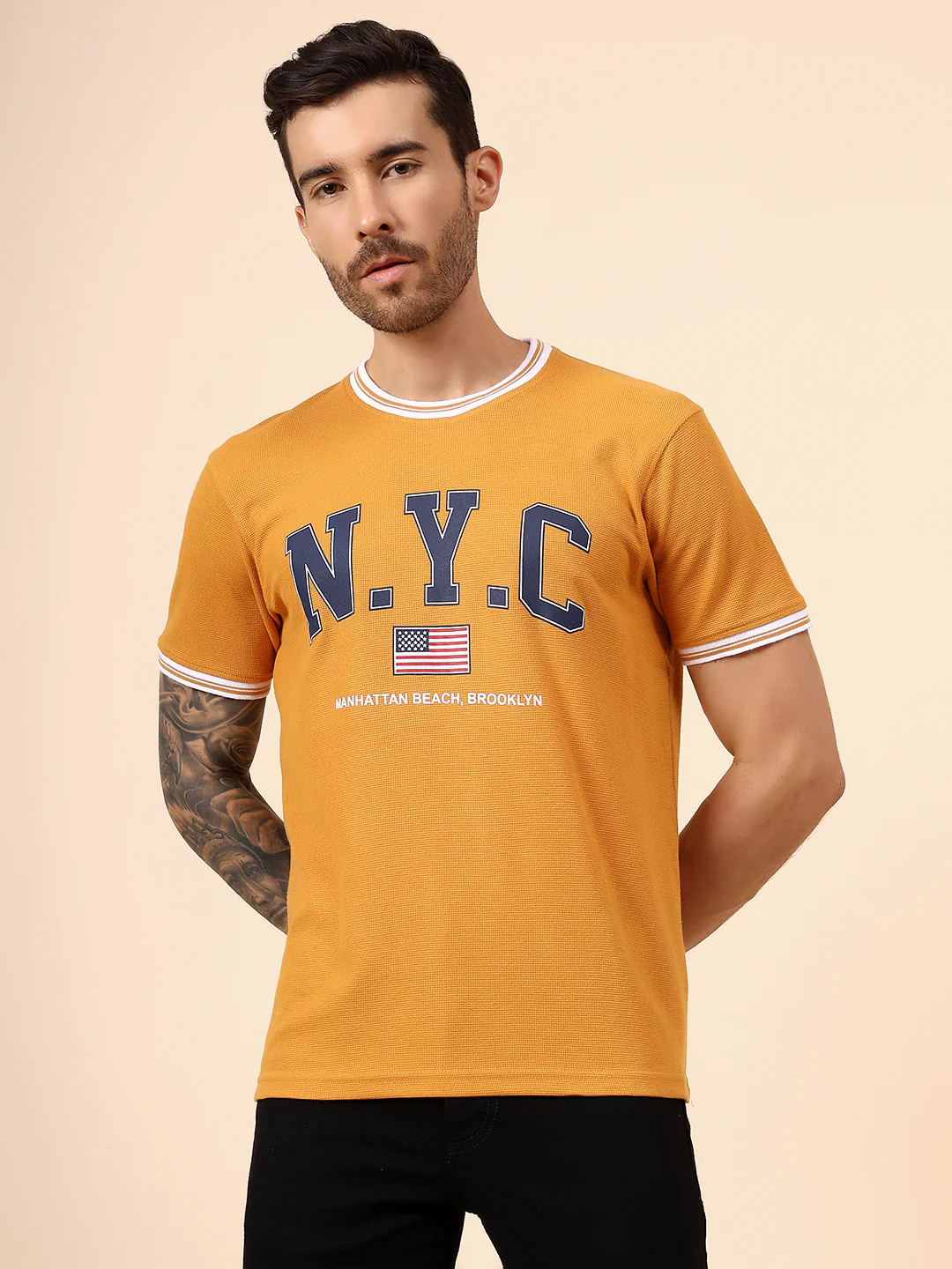 T-Shirt for Men | Breathable & Soft with Color Fastness Regular Fit Round Neck Poly Cotton Fabric Printed Pattern - Image 2