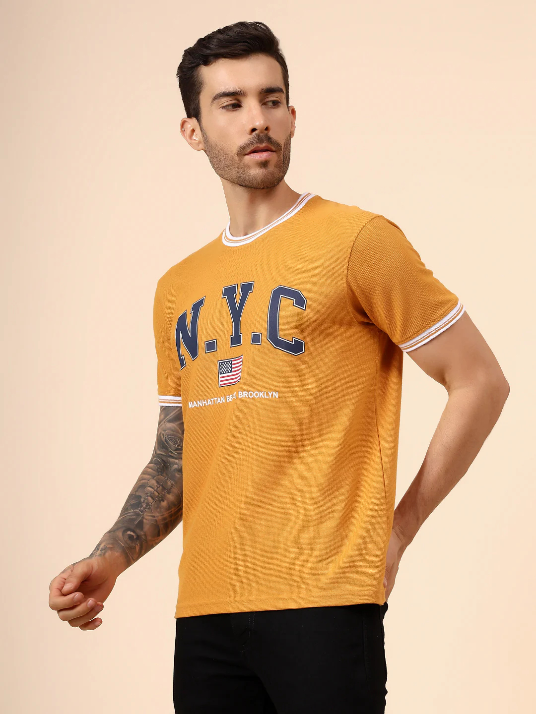 T-Shirt for Men | Breathable & Soft with Color Fastness Regular Fit Round Neck Poly Cotton Fabric Printed Pattern - Image 3