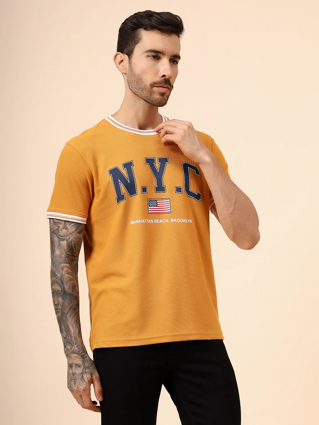 T-Shirt for Men | Breathable & Soft with Color Fastness Regular Fit Round Neck Poly Cotton Fabric Printed Pattern - Image 4