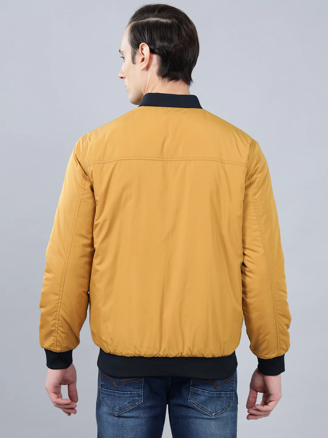 Men's Mustard Solid Mock Neck Reversible Winter Jacket - Image 3