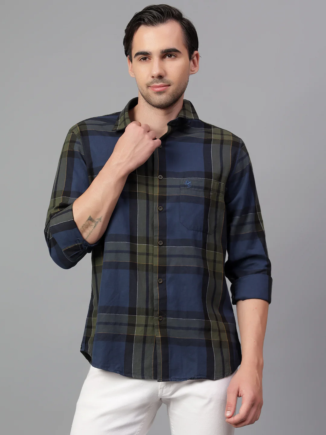 Casual Shirt for Men | Breathable & Soft with Color Fastness Regular Fit Spread Collar Neck Cotton Fabric Checkered Pattern - Image 2