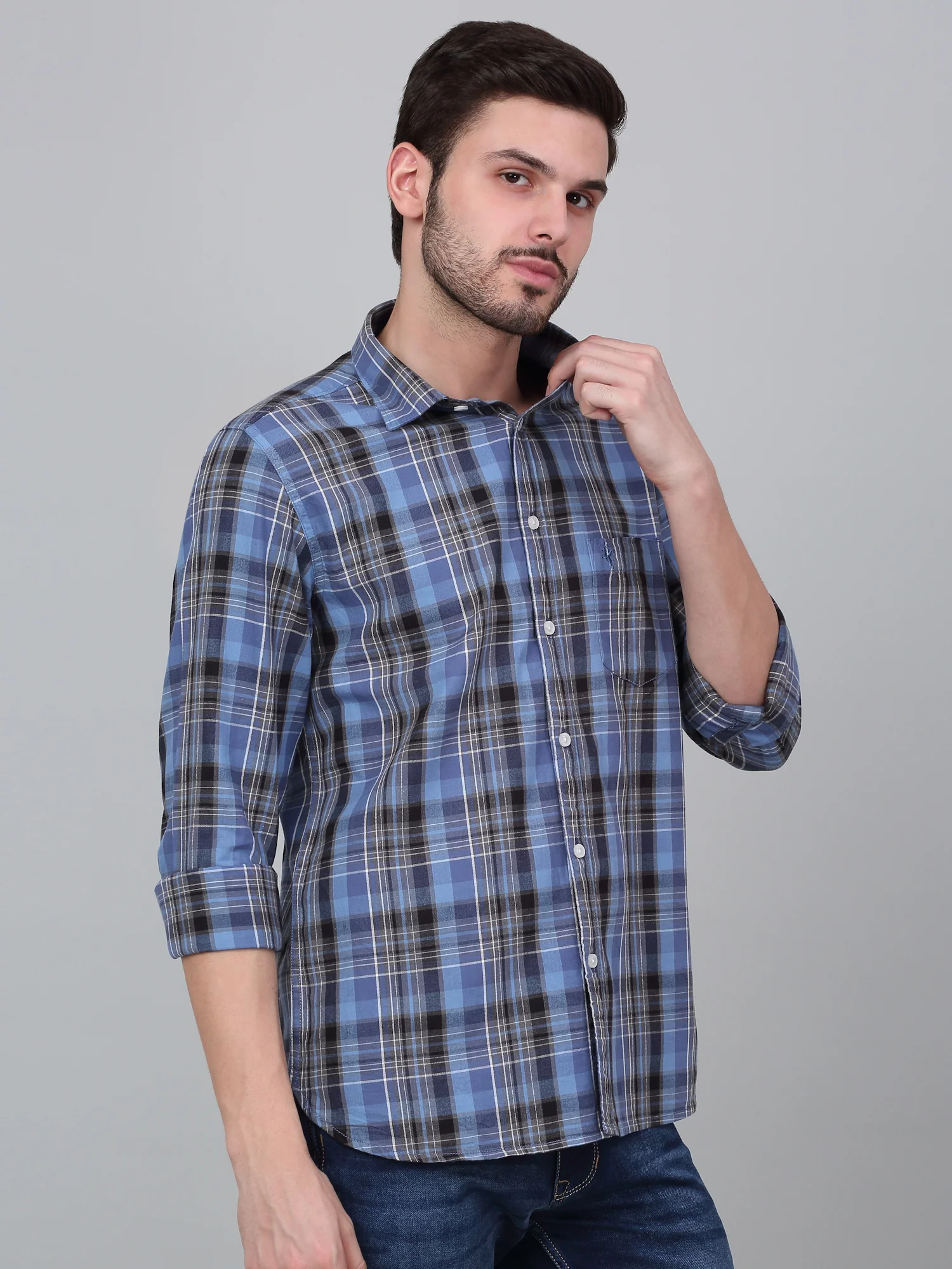 Casual Shirt for Men | Breathable & Soft with Color Fastness Regular Fit Spread Collar Neck Cotton Fabric Checkered Pattern - Image 3