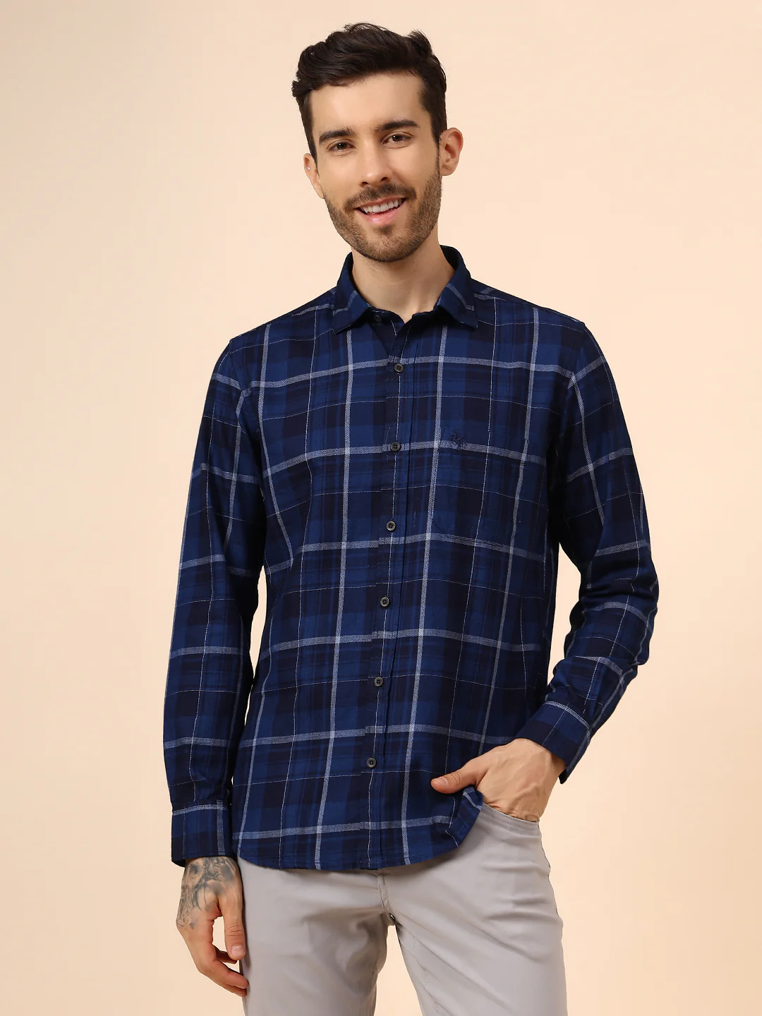 Casual Shirt for Men | Breathable & Soft with Color Fastness Regular Fit Spread Collar Neck Cotton Fabric Checkered Pattern - Image 2