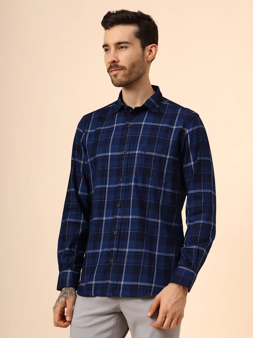 Casual Shirt for Men | Breathable & Soft with Color Fastness Regular Fit Spread Collar Neck Cotton Fabric Checkered Pattern - Image 3